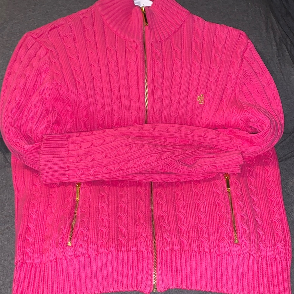 Ralp Lauren Petite Large Zip up Pink sweater